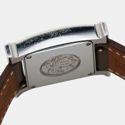 Hermes Mother of Pearl Stainless Steel Diamonds Leather Heure H HH1.235 Women's Wristwatch 21 mm