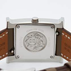 Hermes Mother of Pearl Stainless Steel Diamonds Leather Heure H HH1.235 Women's Wristwatch 21 mm
