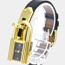 Hermes Black Yellow Gold Plated Stainless Steel Kelly Quartz Women's Wristwatch 20 mm