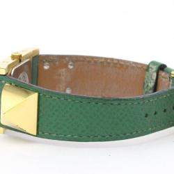 Pre Owned Hermes White Yellow Gold Plated Stainless Steel Medor Quartz Women's Wristwatch 23 mm