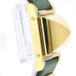 Pre Owned Hermes White Yellow Gold Plated Stainless Steel Medor Quartz Women's Wristwatch 23 mm