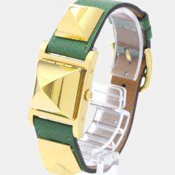 Pre Owned Hermes White Yellow Gold Plated Stainless Steel Medor Quartz Women's Wristwatch 23 mm