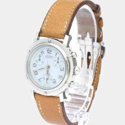 Hermes White Stainless Steel Clipper CL1.310 Women's Wristwatch 31 mm