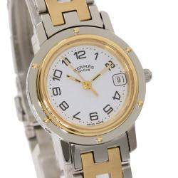 Hermes Silver Yellow Gold Plated Stainless Steel Clipper CL4.210 Quartz Women's Wristwatch 24 mm