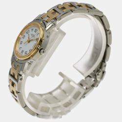 Hermes Silver Yellow Gold Plated Stainless Steel Clipper CL4.210 Quartz Women's Wristwatch 24 mm