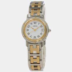 Hermes Silver Yellow Gold Plated Stainless Steel Clipper CL4.210 Quartz Women's Wristwatch 24 mm