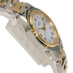 Hermes Silver Yellow Gold Plated Stainless Steel Clipper CL4.210 Quartz Women's Wristwatch 24 mm
