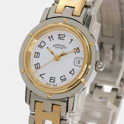Hermes Silver Yellow Gold Plated Stainless Steel Clipper CL4.210 Quartz Women's Wristwatch 24 mm