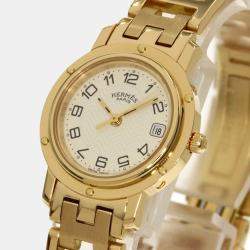 Hermes Silver Yellow Gold Plated Stainless Steel Clipper CL4.285 Women's Wristwatch 24 mm
