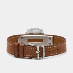 Hermes Silver Stainless Steel Leather Kelly KE1.210 Women's Wristwatch 20 mm