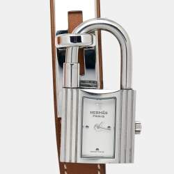 Hermes Silver Stainless Steel Leather Kelly KE1.210 Women's Wristwatch 20 mm