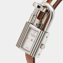 Hermes Silver Stainless Steel Leather Kelly KE1.210 Women's Wristwatch 20 mm
