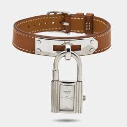 Hermes Silver Stainless Steel Leather Kelly KE1.210 Women's Wristwatch 20 mm