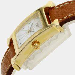 Hermes White Yellow Gold Plated Stainless Steel Heure H HH1.201 Women's Wristwatch 21 mm