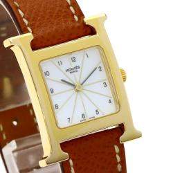 Hermes White Yellow Gold Plated Stainless Steel Heure H HH1.201 Women's Wristwatch 21 mm