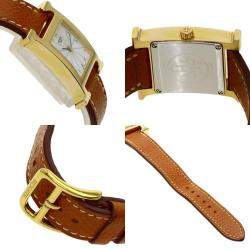 Hermes White Yellow Gold Plated Stainless Steel Heure H HH1.201 Women's Wristwatch 21 mm