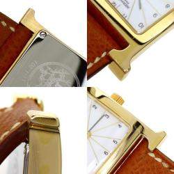 Hermes White Yellow Gold Plated Stainless Steel Heure H HH1.201 Women's Wristwatch 21 mm