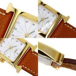 Hermes White Yellow Gold Plated Stainless Steel Heure H HH1.201 Women's Wristwatch 21 mm