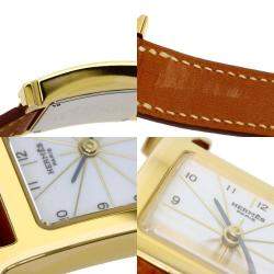Hermes White Yellow Gold Plated Stainless Steel Heure H HH1.201 Women's Wristwatch 21 mm