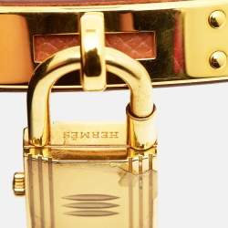 Pre Owned Hermes White Gold Plated Stainless Steel Leather Kelly KE1.201a Women's wristwatch 20 mm