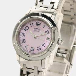 Hermes MOP Stainless Steel Clipper CP1.210 Women's Wristwatch 24.5 mm