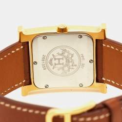 Pre Owned Hermes White Dial Yellow Gold Plated Stainless Steel Leather Heure H HH1.501 Women's Wristwatch 26 mm