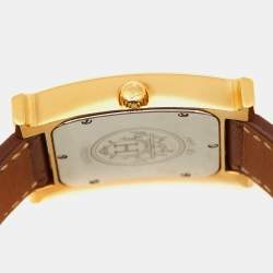 Pre Owned Hermes White Dial Yellow Gold Plated Stainless Steel Leather Heure H HH1.501 Women's Wristwatch 26 mm