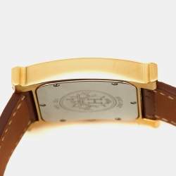 Pre Owned Hermes White Dial Yellow Gold Plated Stainless Steel Leather Heure H HH1.501 Women's Wristwatch 26 mm