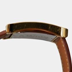 Pre Owned Hermes White Dial Yellow Gold Plated Stainless Steel Leather Heure H HH1.501 Women's Wristwatch 26 mm