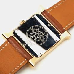 Pre Owned Hermes White Dial Yellow Gold Plated Stainless Steel Leather Heure H HH1.501 Women's Wristwatch 26 mm