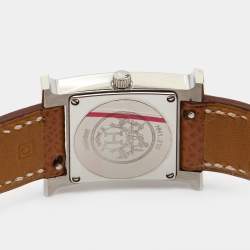 Hermes White Stainless Steel Calfskin Leather Heure H 036702WW00 Women's Wristwatch 21 mm