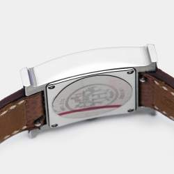Hermes White Stainless Steel Calfskin Leather Heure H 036702WW00 Women's Wristwatch 21 mm