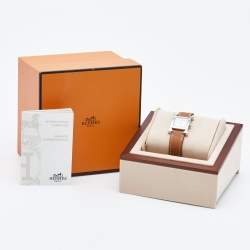 Hermes White Stainless Steel Calfskin Leather Heure H 036702WW00 Women's Wristwatch 21 mm