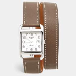 Hermes Silver Stainless Steel Leather Cape Cod CC1.710 Women's Wristwatch 29 mm