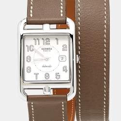 Hermes Silver Stainless Steel Leather Cape Cod CC1.710 Women's Wristwatch 29 mm