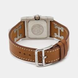 Hermes Silver Stainless Steel Leather Medor W028321WW00 Women's Wristwatch 23 mm