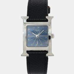 Hermes Blue Stainless Steel Heure H HH1.210 Quartz Women's Wristwatch 21 mm