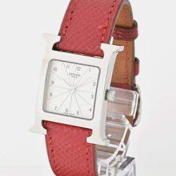 Hermes Silver Stainless Steel Heure H HH1.210 Quartz Women's Wristwatch 24 mm