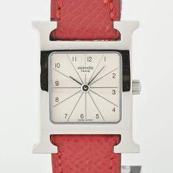 Hermes Silver Stainless Steel Heure H HH1.210 Quartz Women's Wristwatch 24 mm