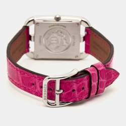 Hermes Mother Of Pearl Diamond Stainless Steel Alligator Leather Cape Cod CC1.232 Women's Wristwatch 23 mm