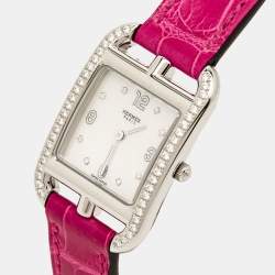 Hermes Mother Of Pearl Diamond Stainless Steel Alligator Leather Cape Cod CC1.232 Women's Wristwatch 23 mm
