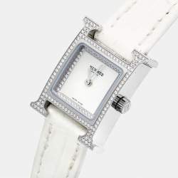 Hermès Mother Of Pearl Diamond Stainless Steel Alligator Leather Heure H W057250WW00 Women's Wristwatch 17 mm