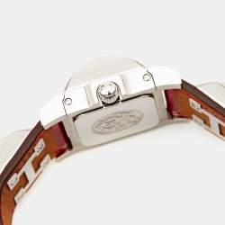 Hermes Silver Stainless Steel Alligator Leather Pink Sapphire Medor ME3.234 Women's Wristwatch 23 mm