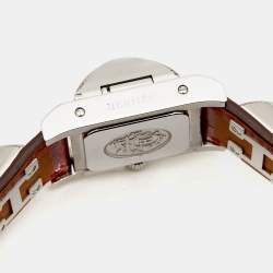 Hermes Silver Stainless Steel Alligator Leather Pink Sapphire Medor ME3.234 Women's Wristwatch 23 mm