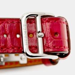 Hermes Silver Stainless Steel Alligator Leather Pink Sapphire Medor ME3.234 Women's Wristwatch 23 mm