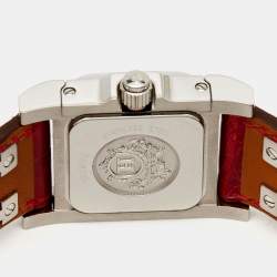 Hermes Silver Stainless Steel Alligator Leather Pink Sapphire Medor ME3.234 Women's Wristwatch 23 mm