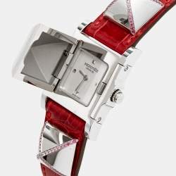Hermes Silver Stainless Steel Alligator Leather Pink Sapphire Medor ME3.234 Women's Wristwatch 23 mm