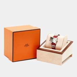 Hermes Silver Stainless Steel Alligator Leather Pink Sapphire Medor ME3.234 Women's Wristwatch 23 mm