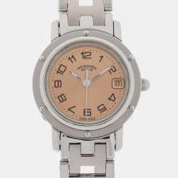 Hermes Pink Stainless Steel Clipper CL4.210 Quartz Women's Wristwatch 24 mm