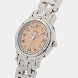 Hermes Pink Stainless Steel Clipper CL4.210 Quartz Women's Wristwatch 24 mm